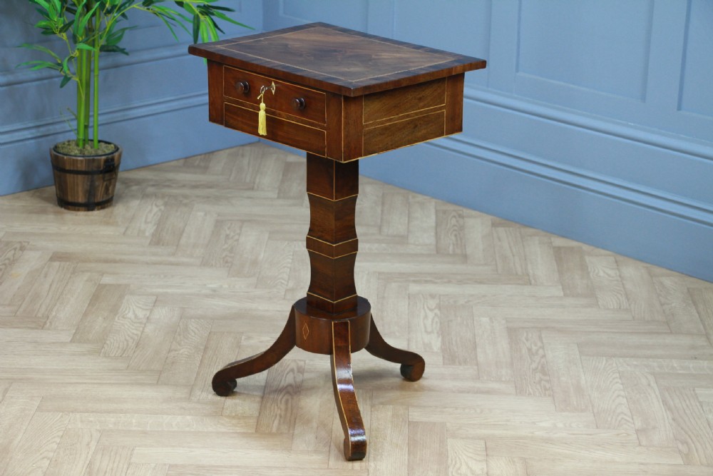 Antique Georgian Mahogany Inlaid Sewing, Work, Lamp Pedestal Table C1820
 View XV