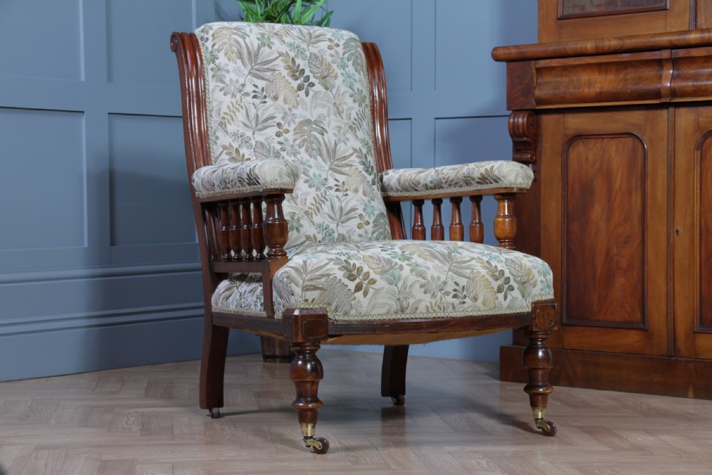 Antique Late Victorian Carved Mahogany Fireside Gents Armchair C1890 View V