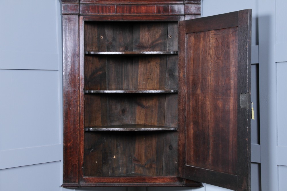 Antique Georgian Oak Inlaid Corner Wall Hanging Cupboard Cabinet Drinks C1830
 View III