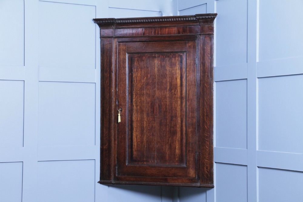 Antique Georgian Oak Inlaid Corner Wall Hanging Cupboard Cabinet Drinks C1830
 View IV