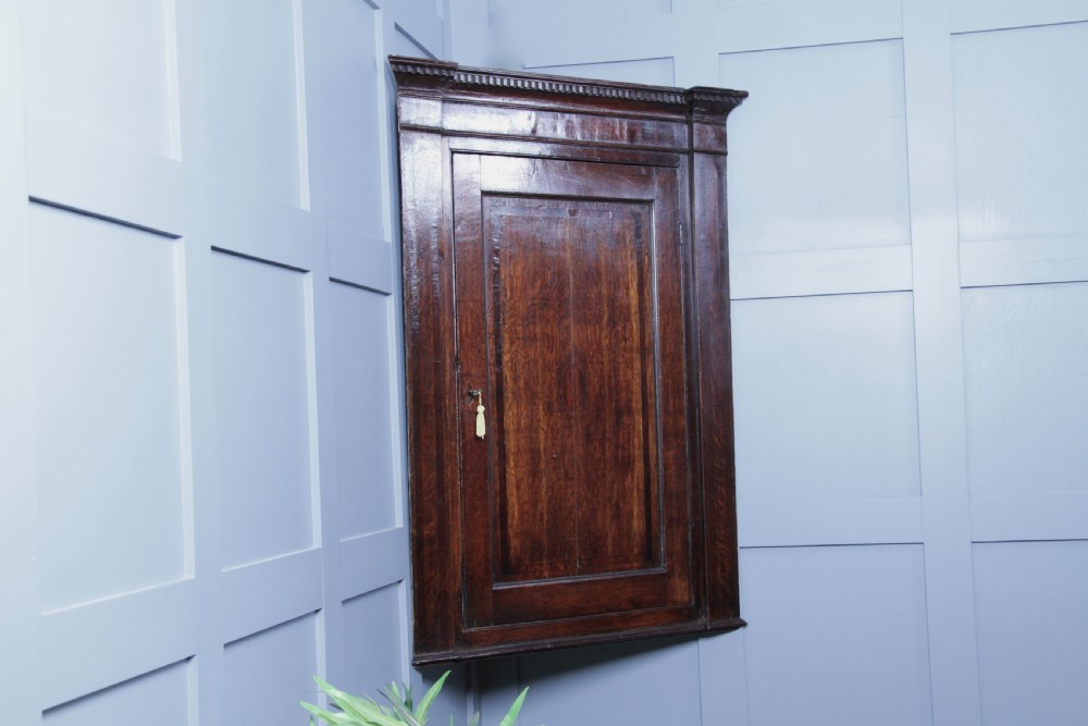 Antique Georgian Oak Inlaid Corner Wall Hanging Cupboard Cabinet Drinks C1830
 View V