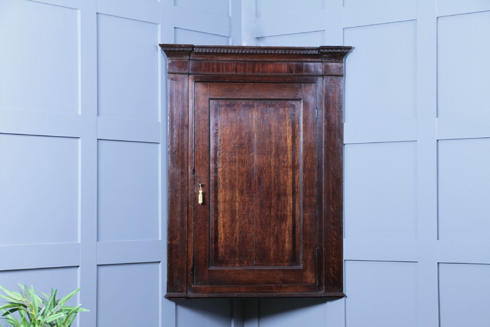 Antique Georgian Oak Inlaid Corner Wall Hanging Cupboard Cabinet Drinks C1830
 View VI