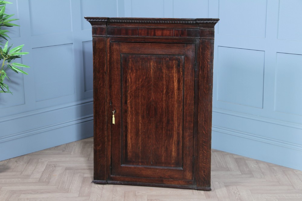 Antique Georgian Oak Inlaid Corner Wall Hanging Cupboard Cabinet Drinks C1830
 View VIII