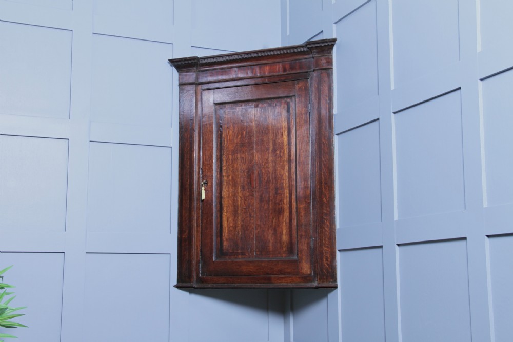 Antique Georgian Oak Inlaid Corner Wall Hanging Cupboard Cabinet Drinks C1830
 View XIII