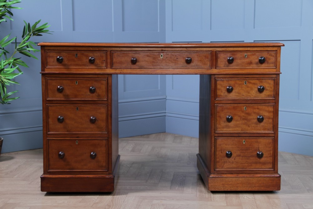 Antique Late Victorian Small Mahogany 9 Drawer Twin Pedestal Writing Desk C1890 View IV