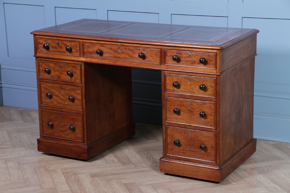 Antique Late Victorian Small Mahogany 9 Drawer Twin Pedestal Writing Desk C1890 View V