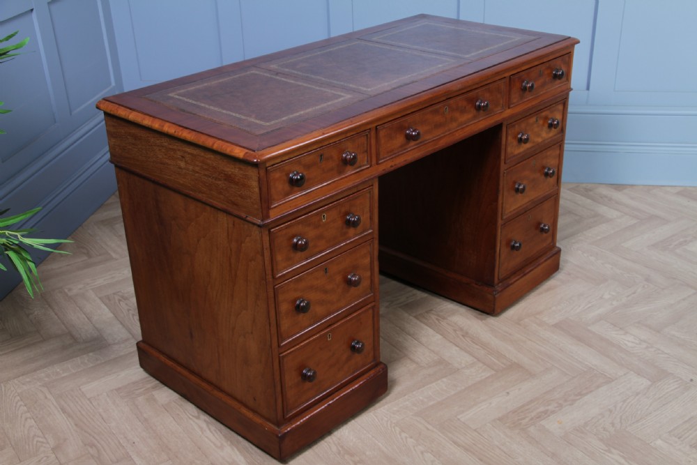 Antique Late Victorian Small Mahogany 9 Drawer Twin Pedestal Writing Desk C1890 View VI