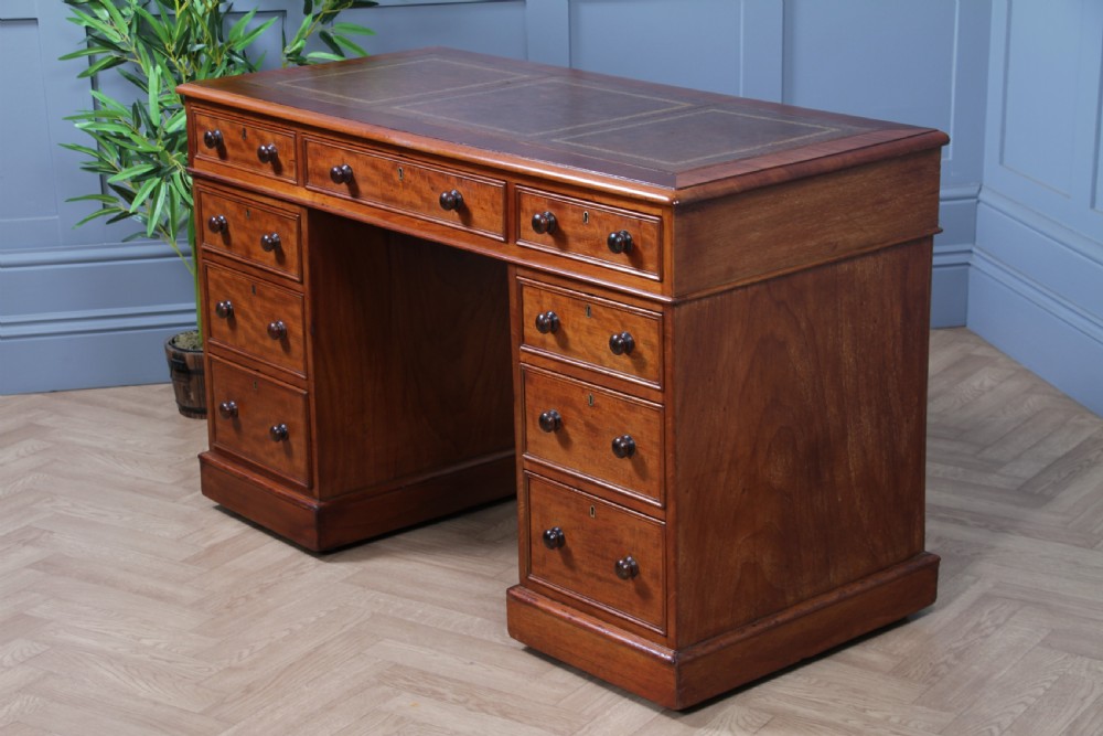 Antique Late Victorian Small Mahogany 9 Drawer Twin Pedestal Writing Desk C1890 View VII