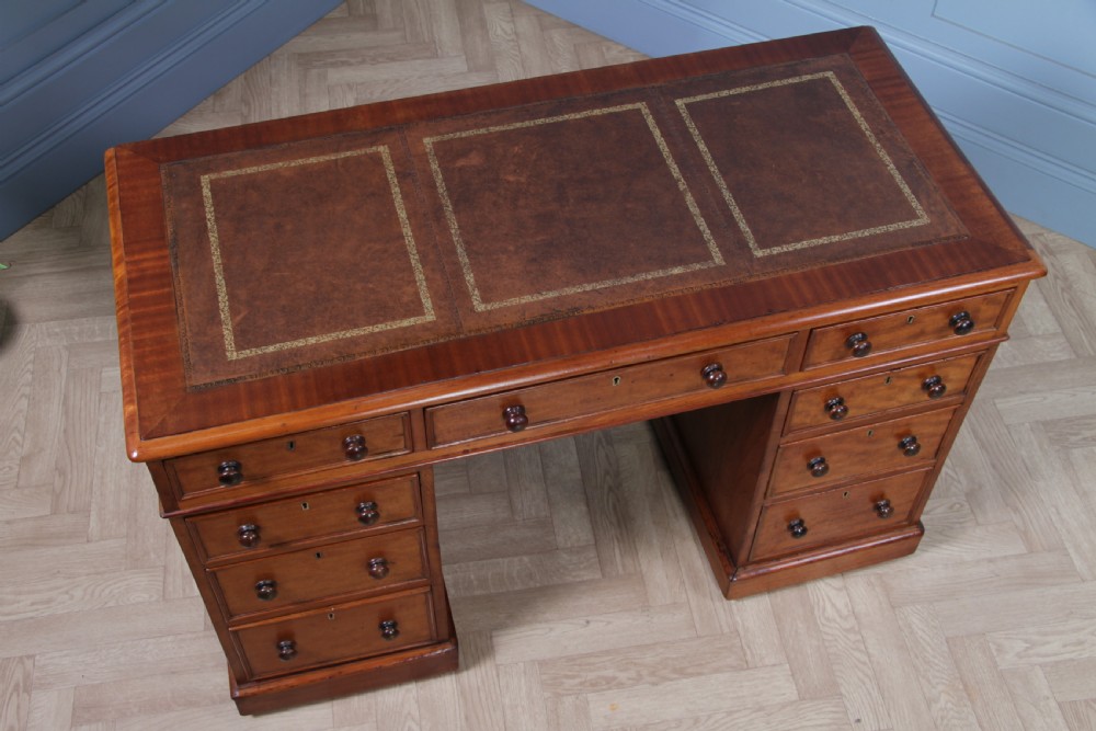 Antique Late Victorian Small Mahogany 9 Drawer Twin Pedestal Writing Desk C1890 View VIII