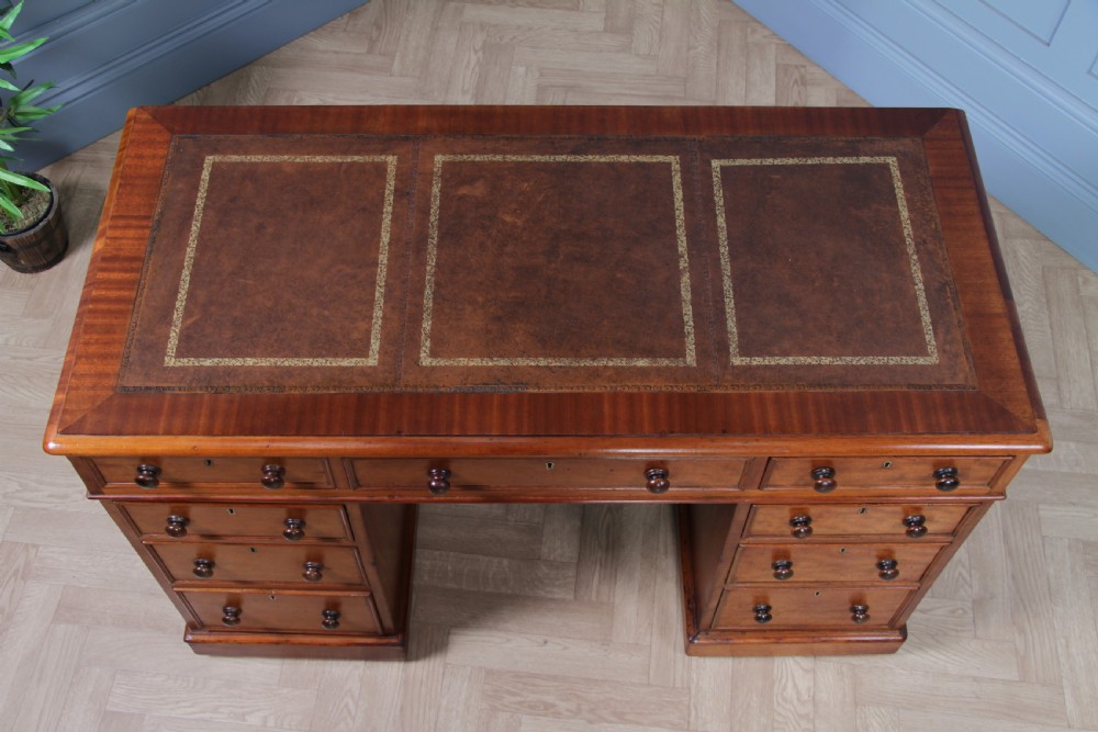 Antique Late Victorian Small Mahogany 9 Drawer Twin Pedestal Writing Desk C1890 View IX