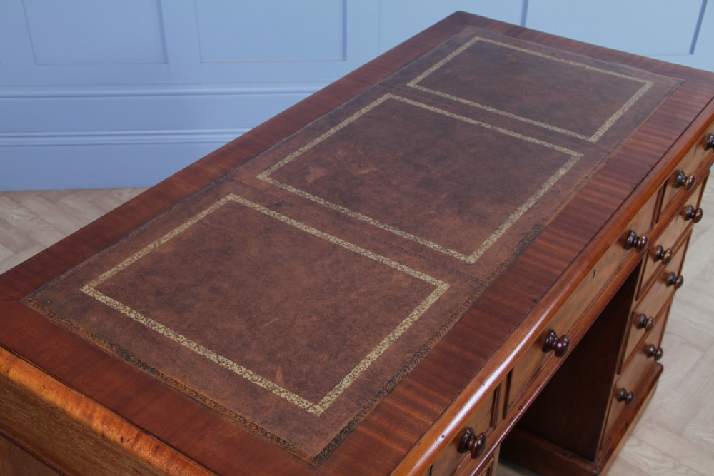 Antique Late Victorian Small Mahogany 9 Drawer Twin Pedestal Writing Desk C1890 View X