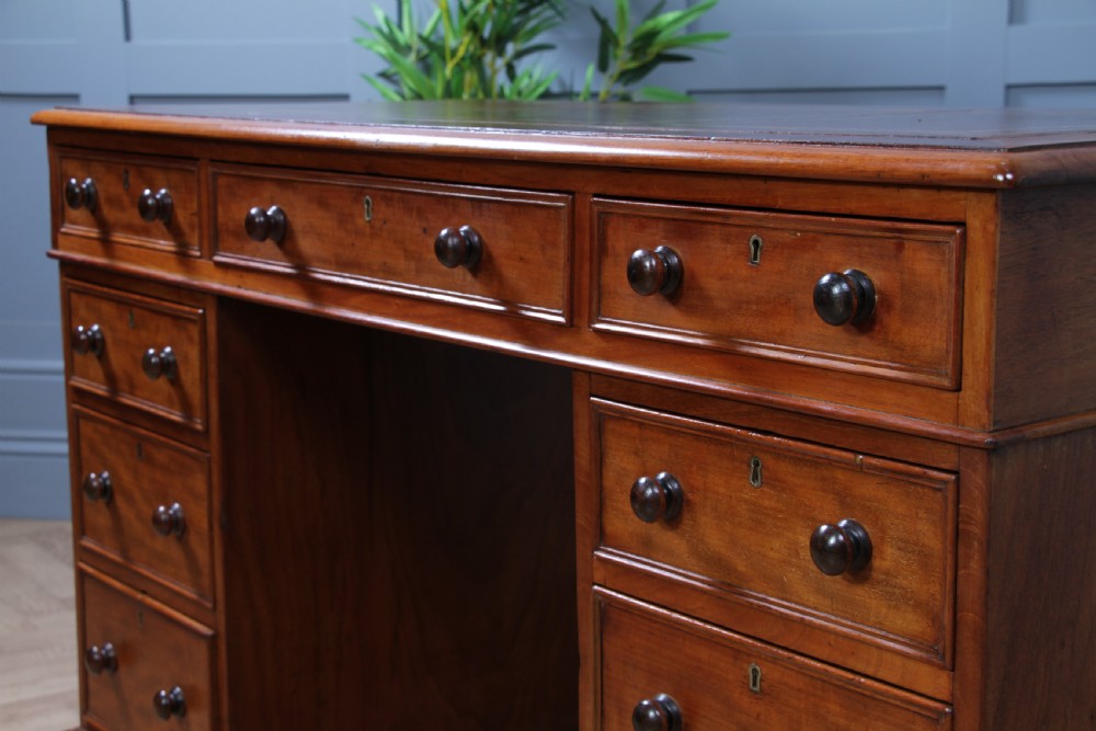 Antique Late Victorian Small Mahogany 9 Drawer Twin Pedestal Writing Desk C1890 View XII