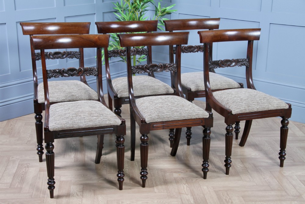 Set of 6 Antique Original William IV Rosewood Dining Chairs Regency Carved C1835