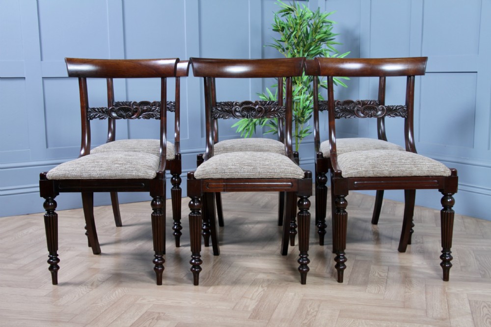 Set of 6 Antique Original William IV Rosewood Dining Chairs Regency Carved C1835 View II