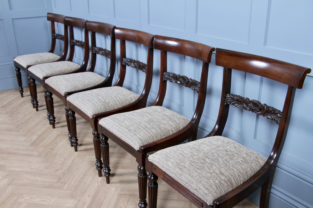 Set of 6 Antique Original William IV Rosewood Dining Chairs Regency Carved C1835 View V