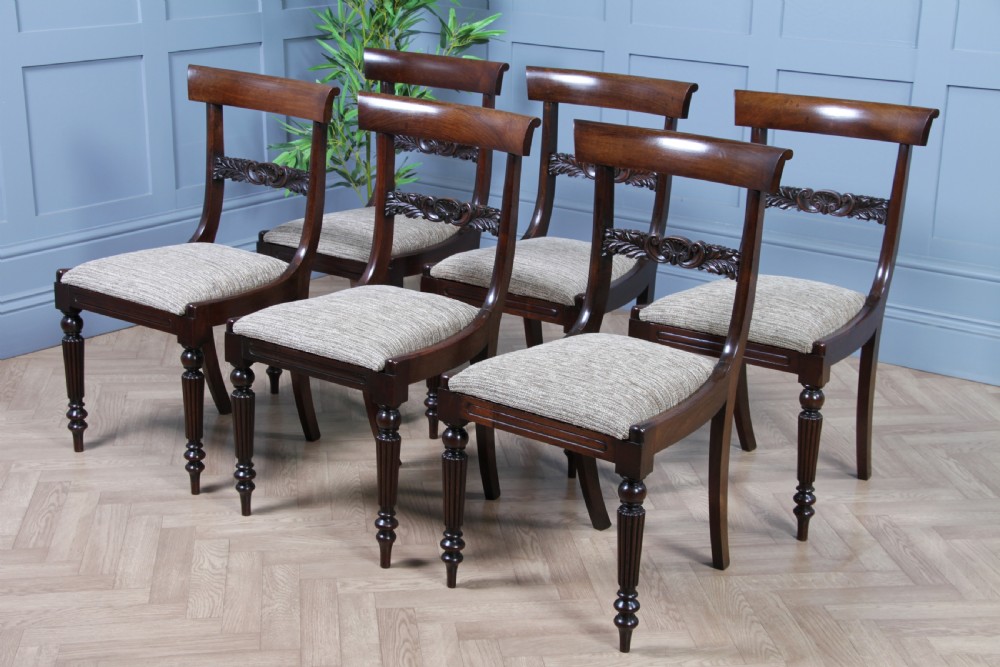 Set of 6 Antique Original William IV Rosewood Dining Chairs Regency Carved C1835 View VIII