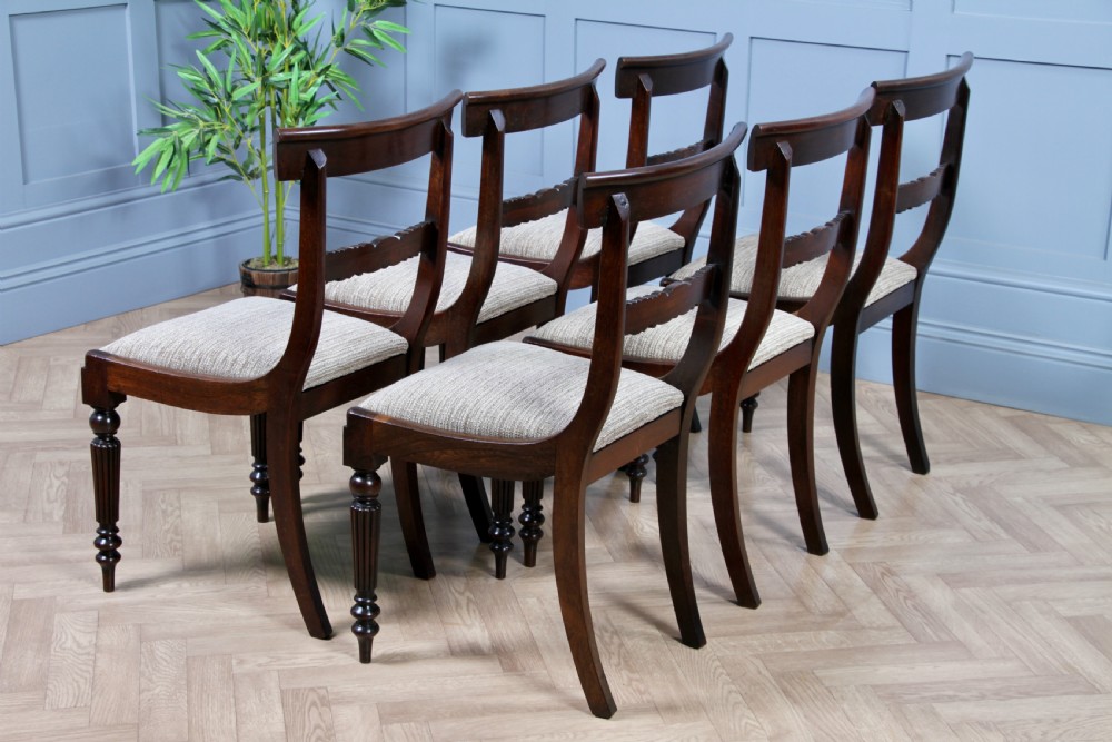 Set of 6 Antique Original William IV Rosewood Dining Chairs Regency Carved C1835 View X