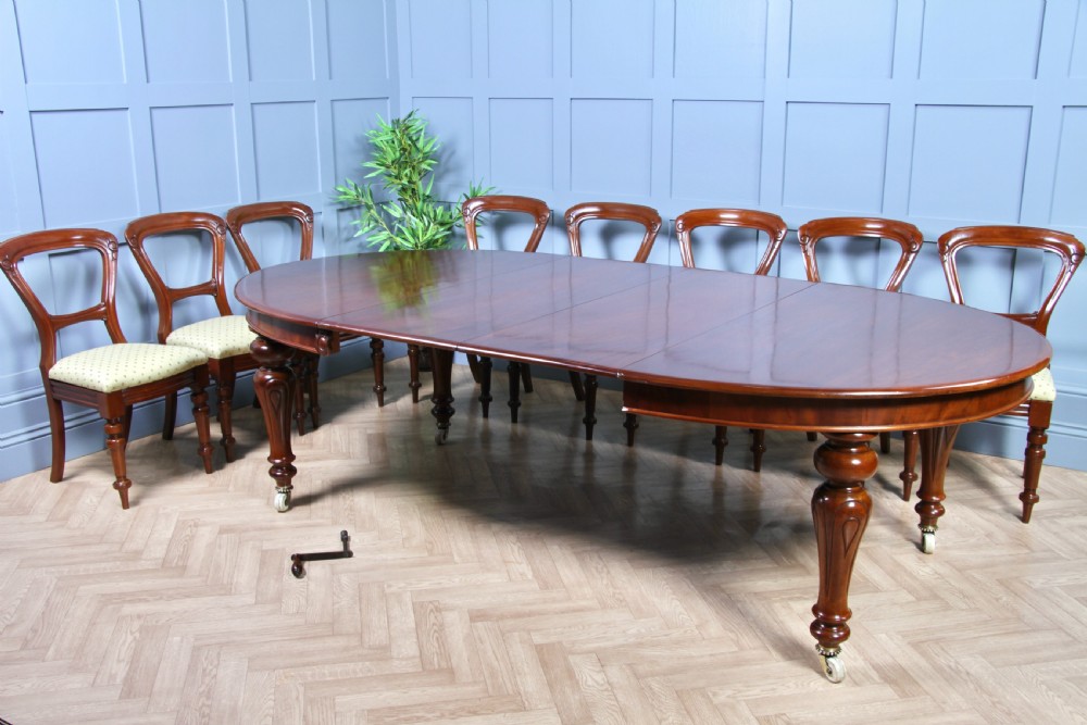 Antique Victorian Solid Mahogany Grand Wind Out 2 Leaf Dining Table and 8 Chairs View III