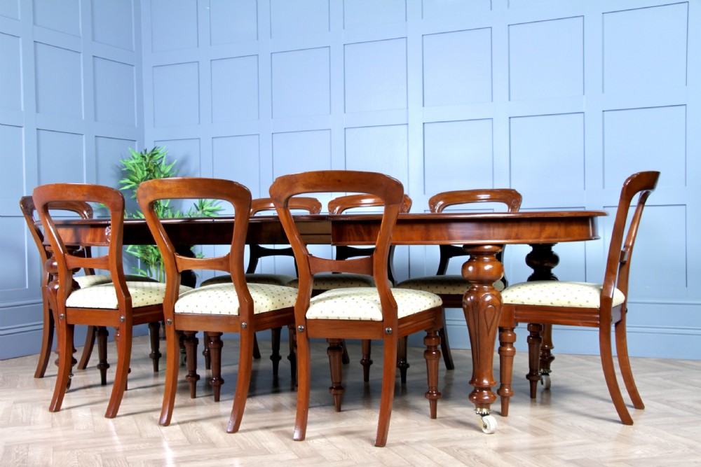 Antique Victorian Solid Mahogany Grand Wind Out 2 Leaf Dining Table and 8 Chairs View IV