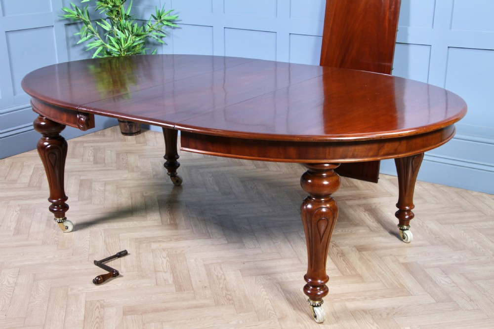 Antique Victorian Solid Mahogany Grand Wind Out 2 Leaf Dining Table and 8 Chairs View X