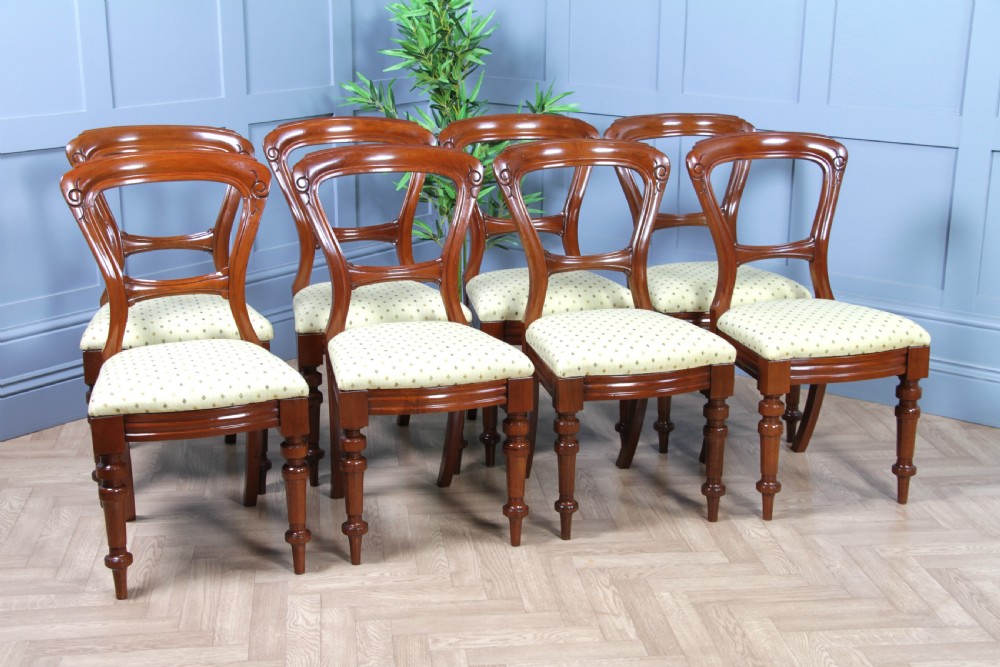 Antique Victorian Solid Mahogany Grand Wind Out 2 Leaf Dining Table and 8 Chairs View XX