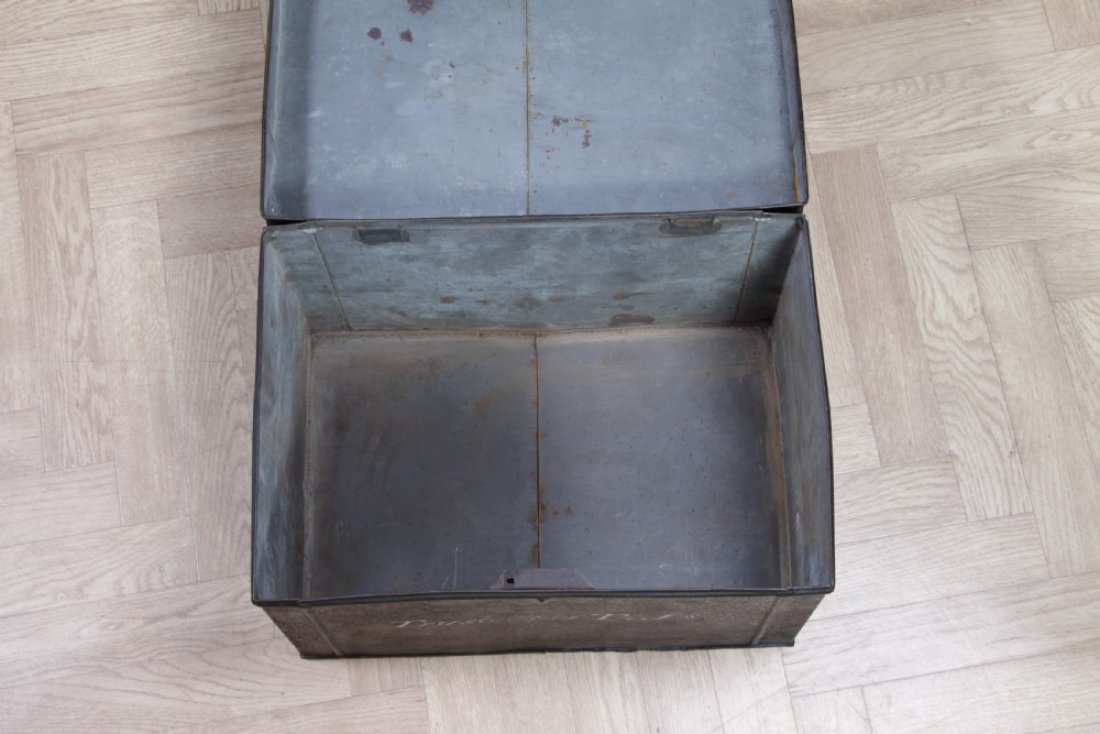 Antique Victorian T.Js Tinplate Metal Deed Chest Trunk Box Vintage View IV
