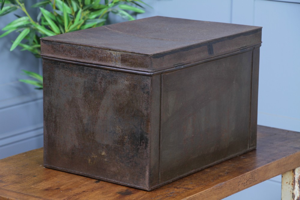 Antique Victorian Tinplate Metal Deed Chest Trunk Box Vintage C1860 View III