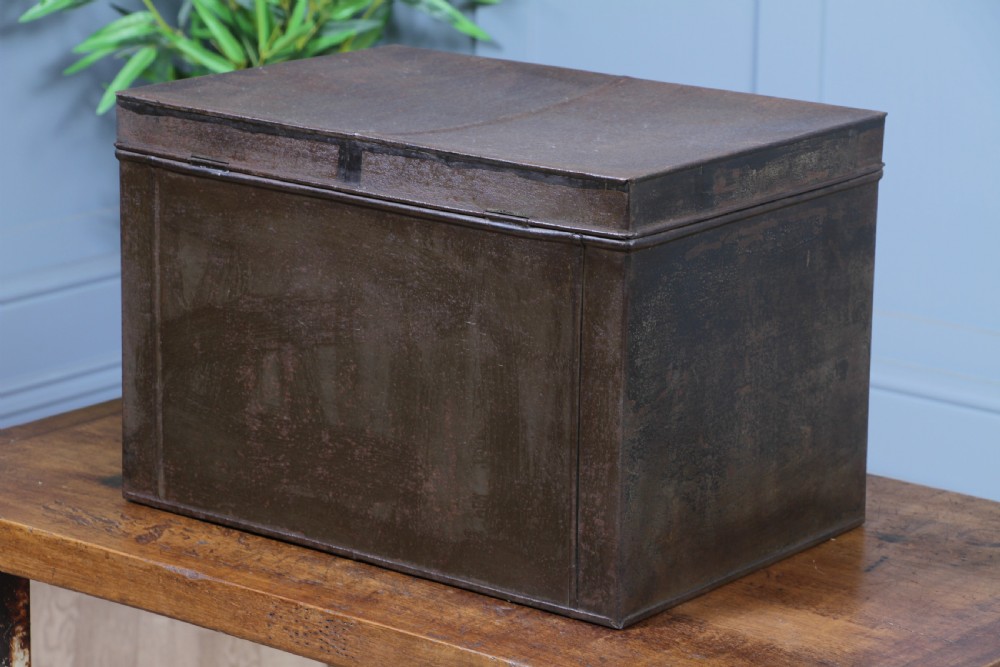 Antique Victorian Tinplate Metal Deed Chest Trunk Box Vintage C1860 View IV