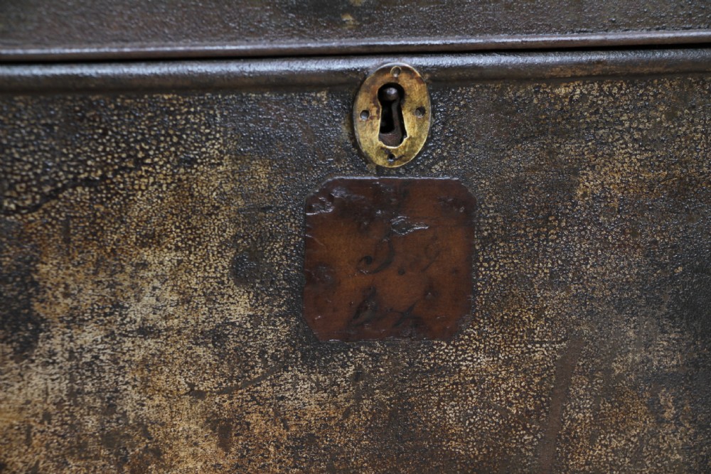 Antique Victorian Tinplate Metal Deed Chest Trunk Box Vintage C1860 View VI