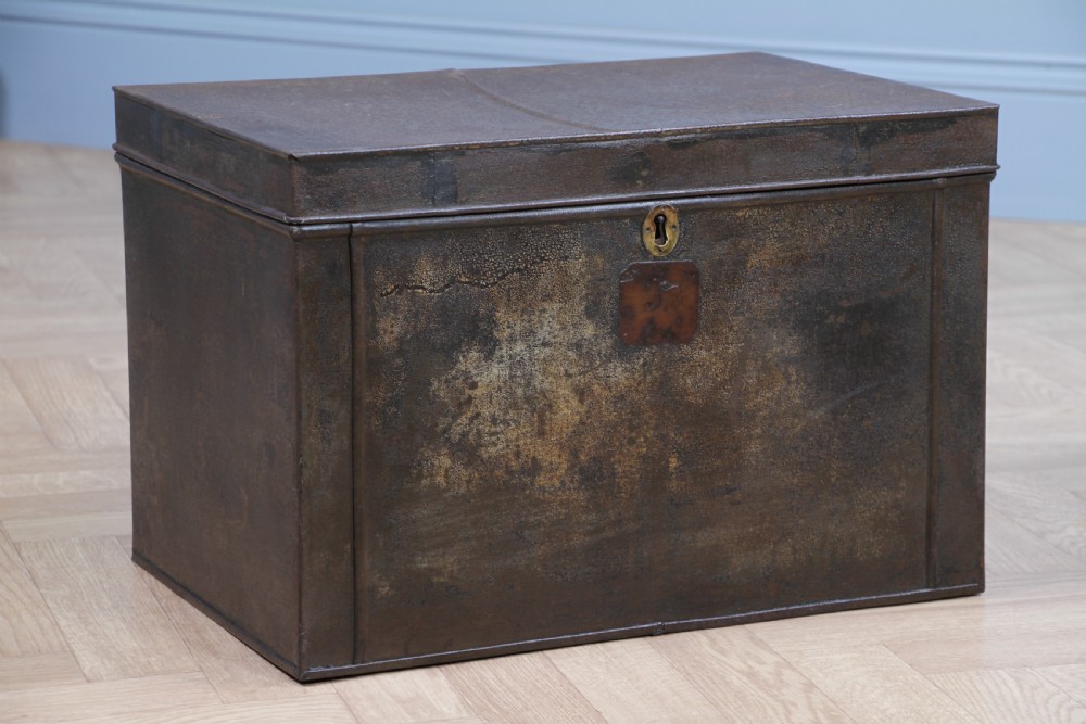 Antique Victorian Tinplate Metal Deed Chest Trunk Box Vintage C1860 View VII