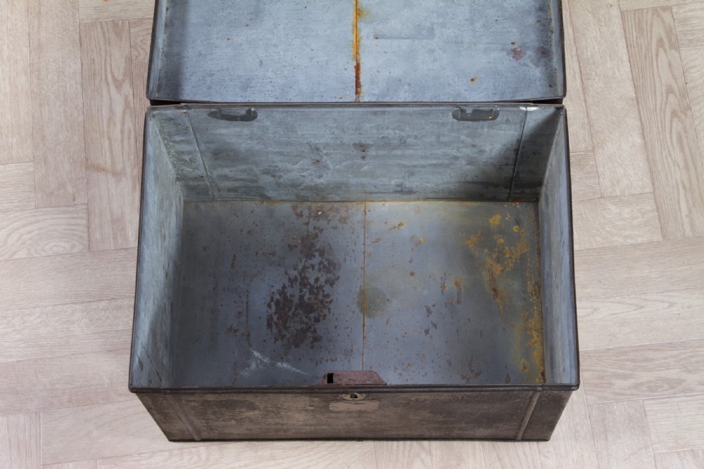 Antique Victorian Tinplate Metal Deed Chest Trunk Box Vintage C1860 View VIII