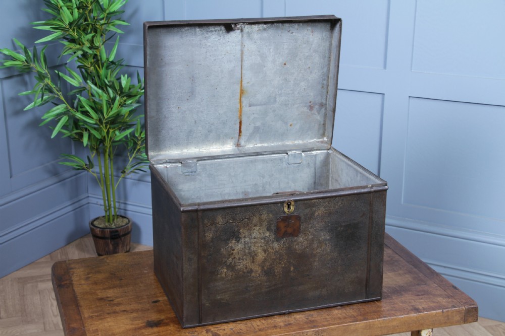 Antique Victorian Tinplate Metal Deed Chest Trunk Box Vintage C1860 View IX