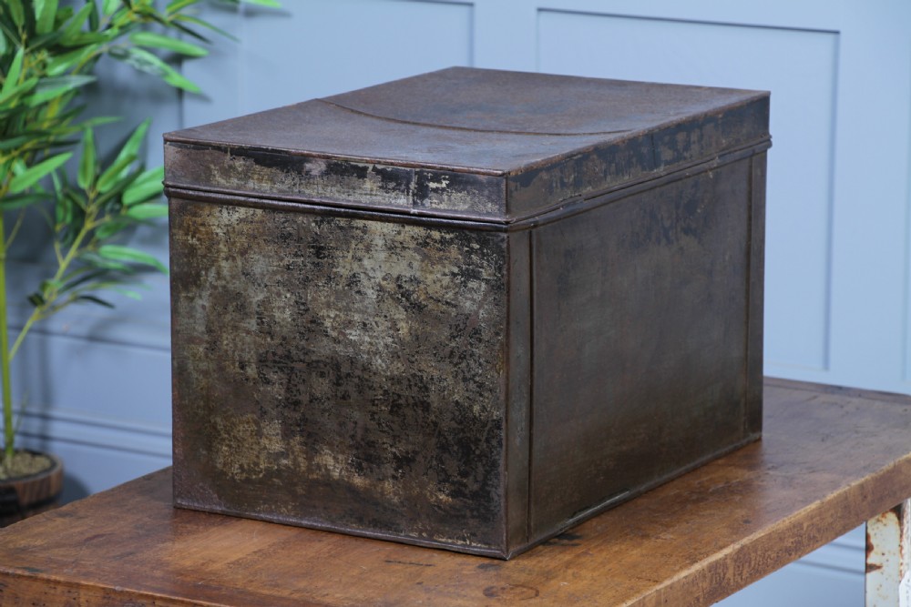 Antique Victorian Tinplate Metal Deed Chest Trunk Box Vintage 1860 View IV