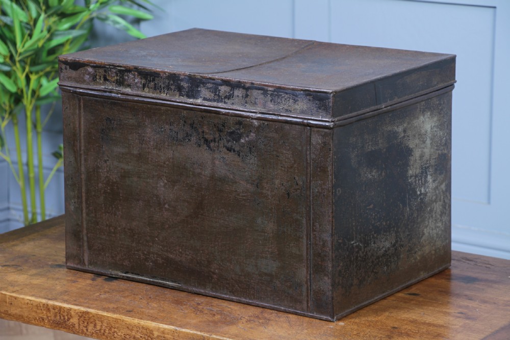 Antique Victorian Tinplate Metal Deed Chest Trunk Box Vintage 1860 View V
