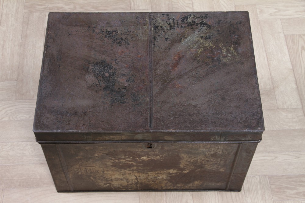 Antique Victorian Tinplate Metal Deed Chest Trunk Box Vintage 1860 View VIII