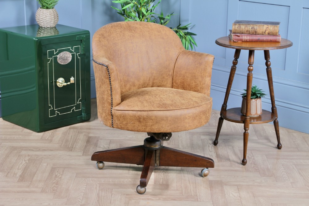 Vintage Restored Adjustable Height Round Tan Tub Office Swivel Chair View XXIII