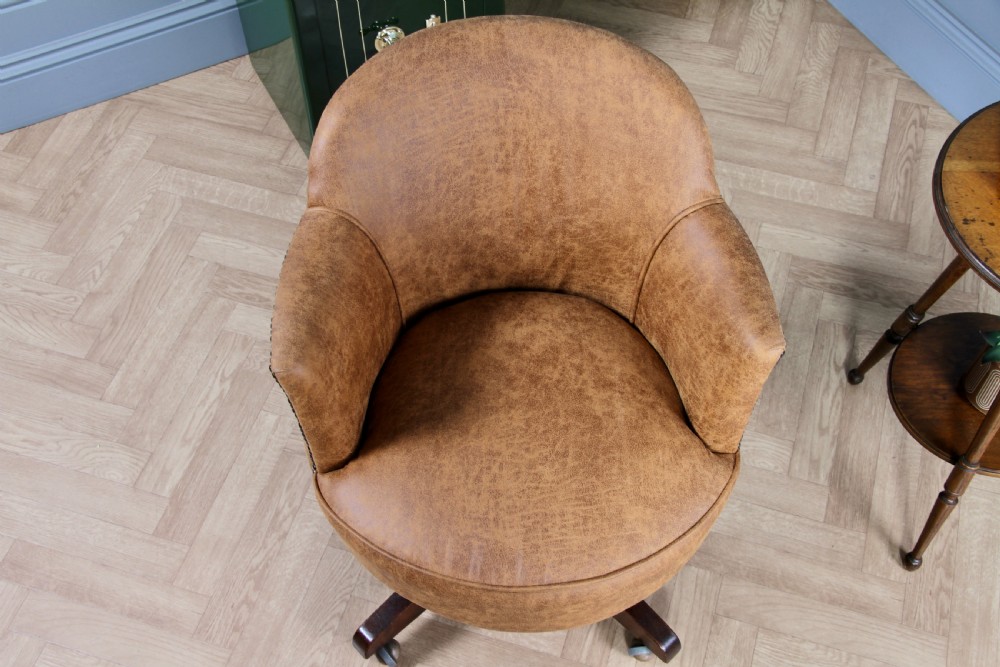 Vintage Restored Adjustable Height Round Tan Tub Office Swivel Chair View IV