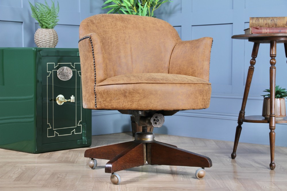 Vintage Restored Adjustable Height Round Tan Tub Office Swivel Chair View V