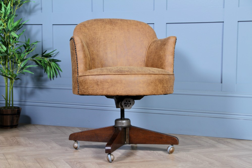 Vintage Restored Adjustable Height Round Tan Tub Office Swivel Chair View X