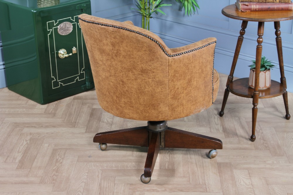 Vintage Restored Adjustable Height Round Tan Tub Office Swivel Chair View XIV