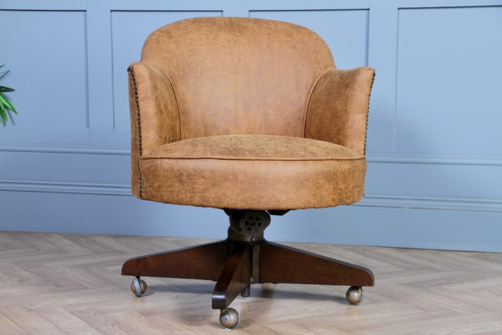Vintage Restored Adjustable Height Round Tan Tub Office Swivel Chair View XXII