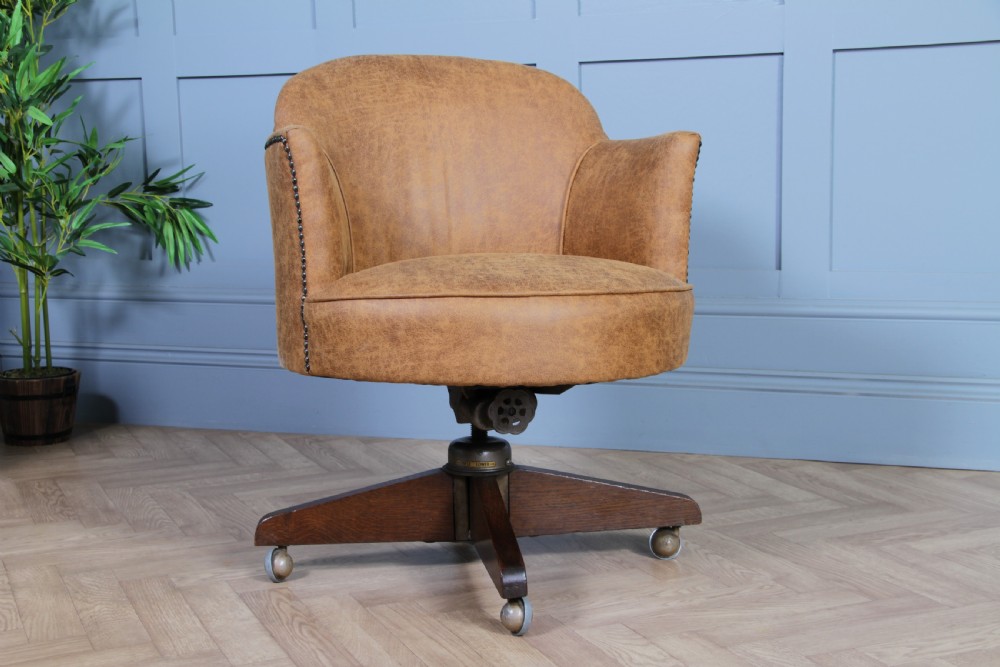 Vintage Restored Adjustable Height Round Tan Tub Office Swivel Chair View XII