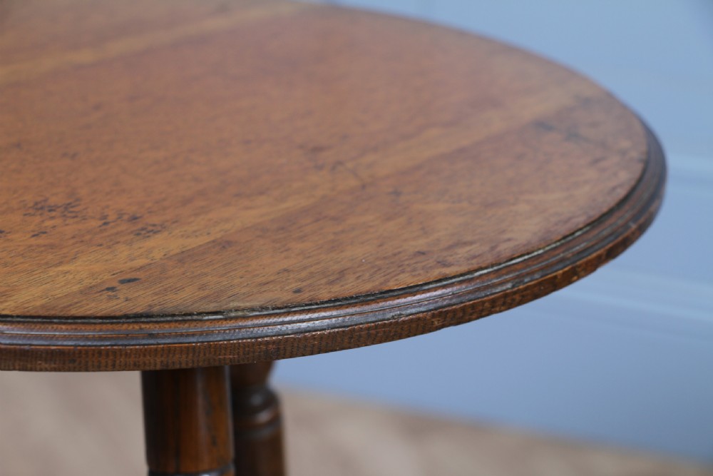 Original Antique Arts & Crafts Solid Oak Round Wine Lamp Side Table Occasional Turned Tripod View VIII