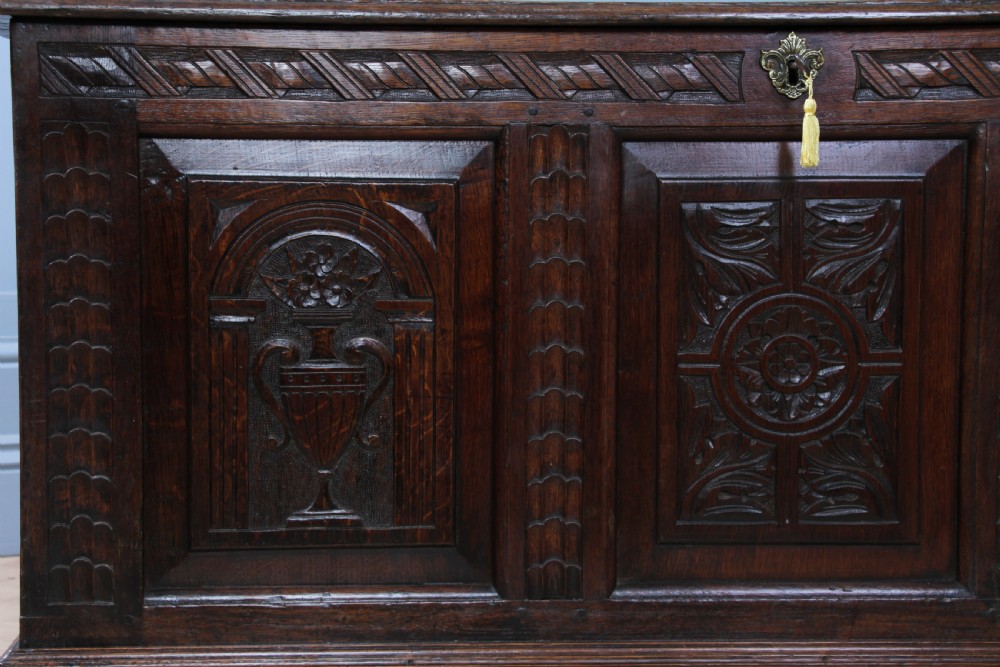Antique Georgian 17th Century Oak Carved Coffer Locking With Original Key View XI