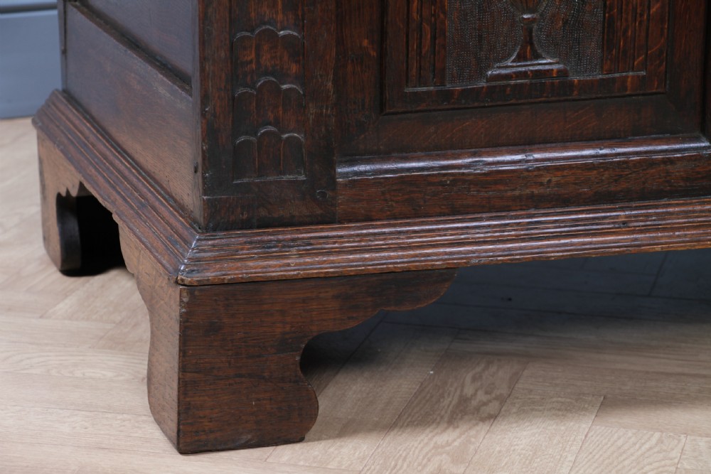 Antique Georgian 17th Century Oak Carved Coffer Locking With Original Key View XII