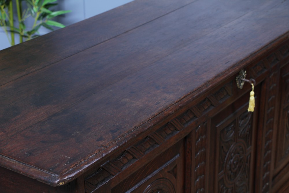 Antique Georgian 17th Century Oak Carved Coffer Locking With Original Key View XIV