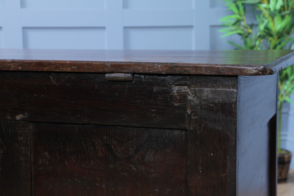 Antique Georgian 17th Century Oak Carved Coffer Locking With Original Key View XV