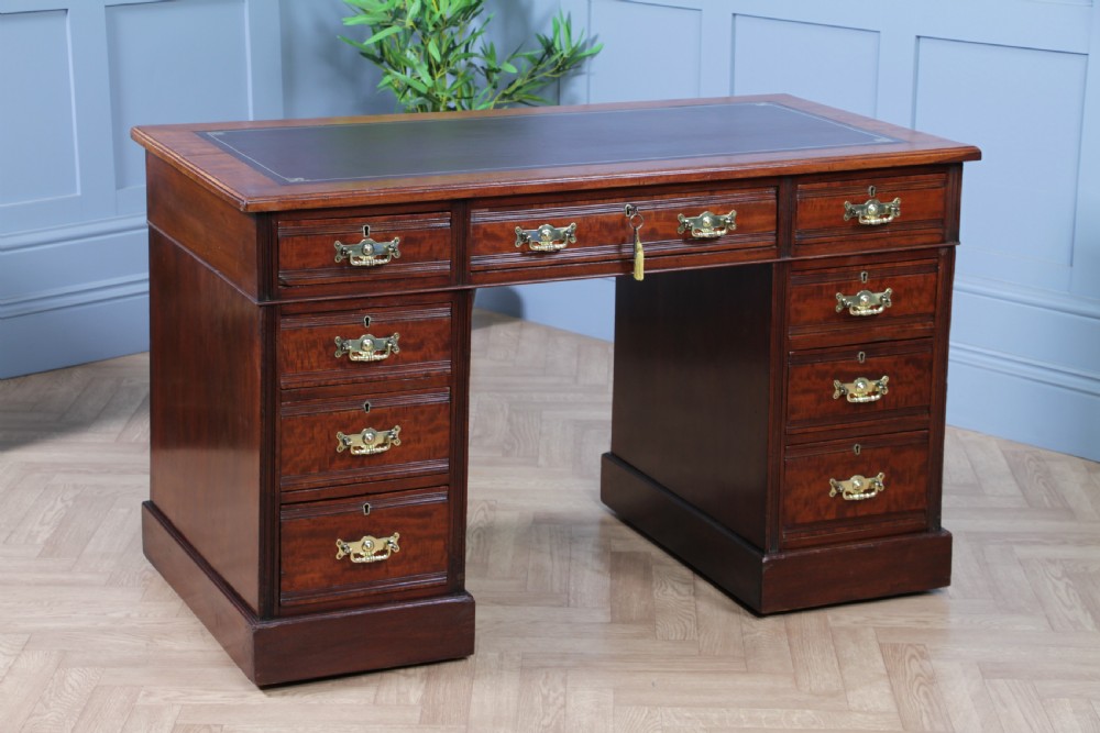 Antique Victorian Art Nouveau Mahogany 9 Drawer Twin Pedestal Writing Desk C1880