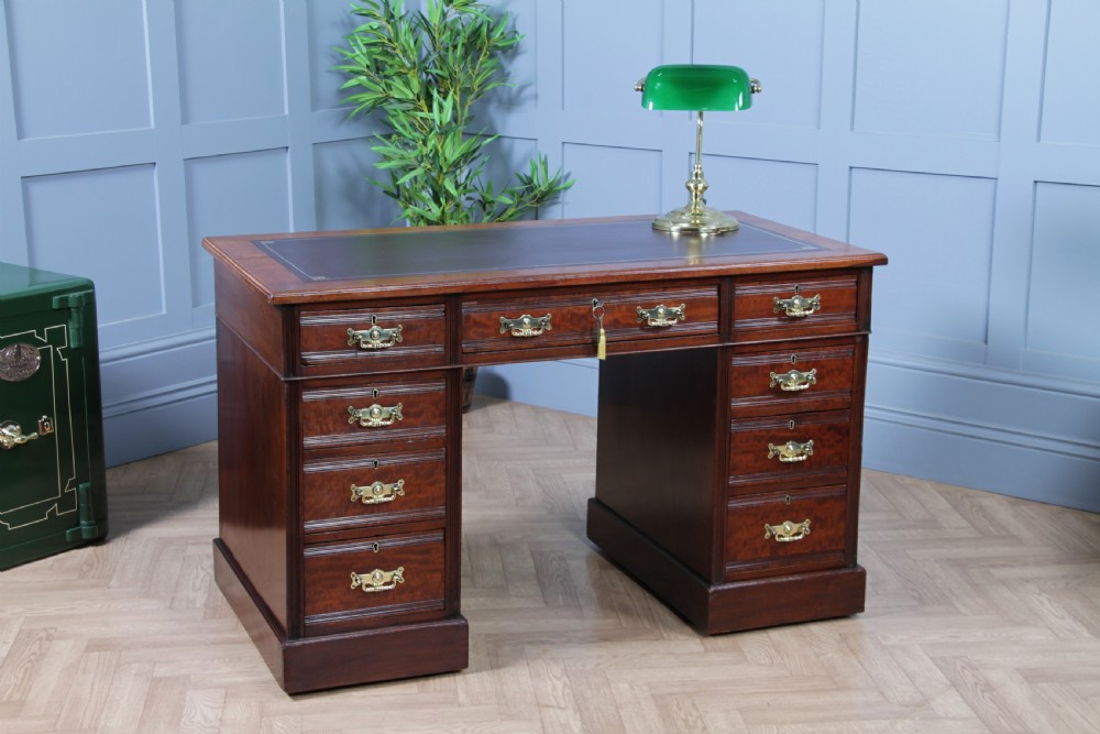 Antique Victorian Art Nouveau Mahogany 9 Drawer Twin Pedestal Writing Desk C1880 View III