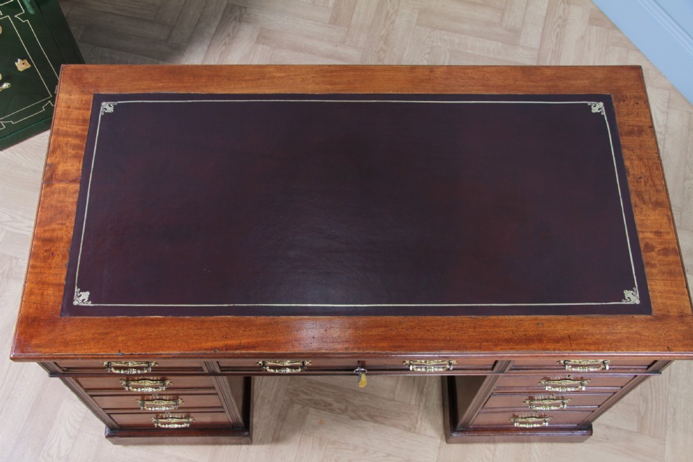 Antique Victorian Art Nouveau Mahogany 9 Drawer Twin Pedestal Writing Desk C1880 View VII